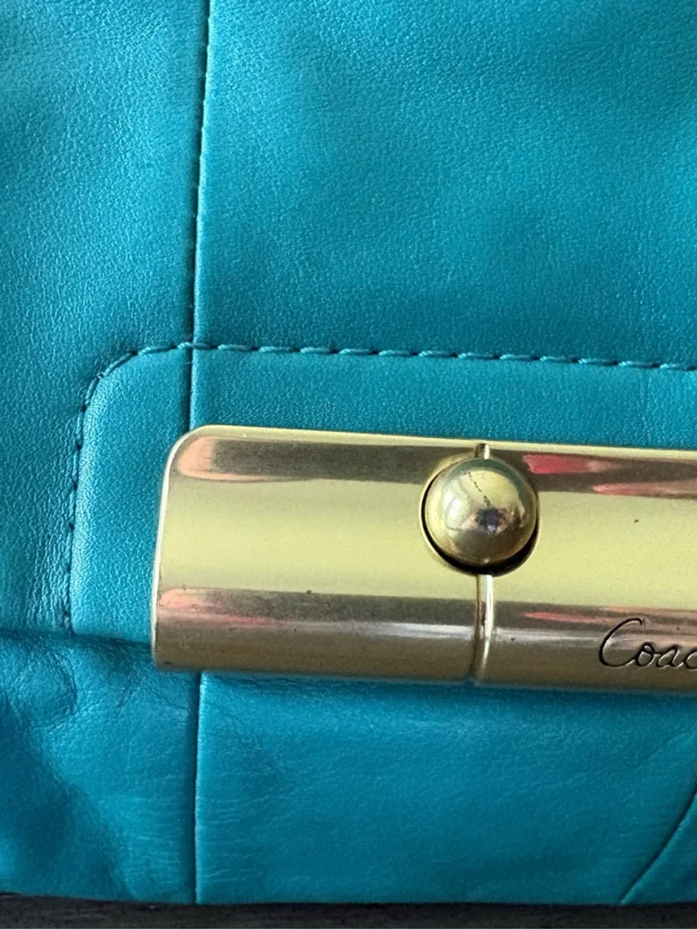 Coach Leather Purse Kristin #L1073-16814 Teal Color Bag Good Condition EUC - Picture 2 of 16